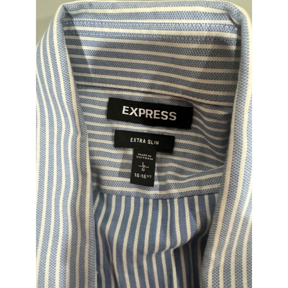 Express Extra Slim Fit Mens Dress Shirt Blue White Striped Long Sleeve‎ Size L
